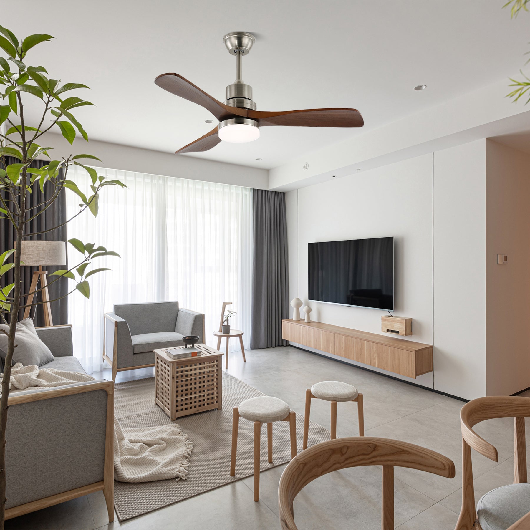 Ventilatore da soffitto Kaelen moderno in legno con luce e telecomando