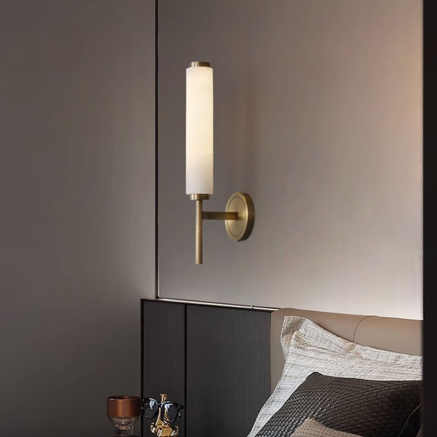 Abyss Modern Minimalist Brass Metal Alabaster Wall Lamp - Lamp Copper