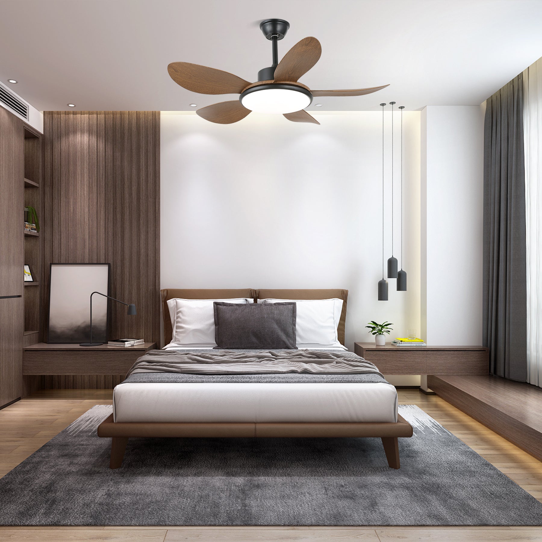 Ventilatore da Soffitto con Luce Tirenor in Legno, Modello B, Dia 132cm