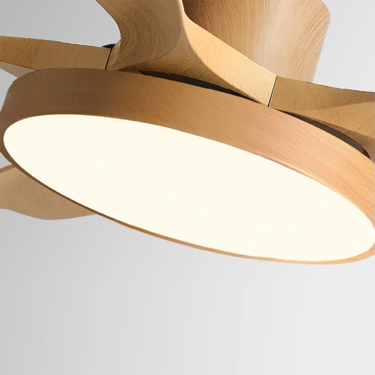 Ventilatore da soffitto con luce StillWind visto dal basso, che ne enfatizza il design integrato.