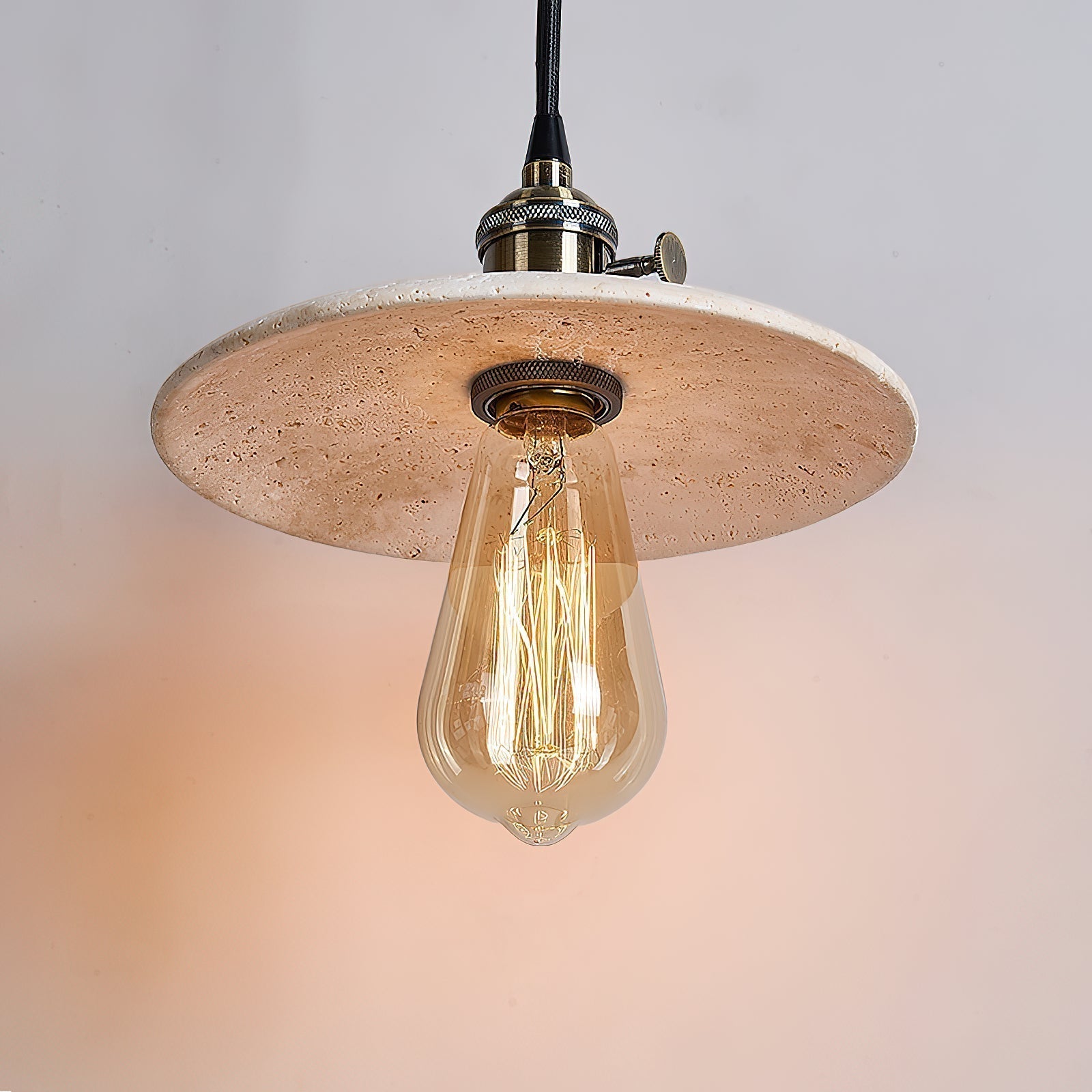 Metis Modern Minimalist Flat Beige Metal Travertine Pendant Lamp - Lamp Copper