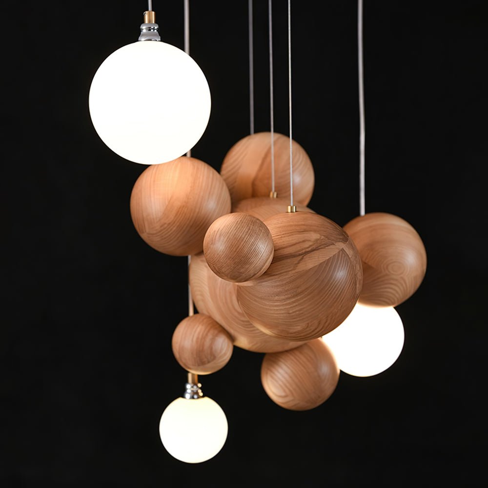 Bubble Wood Balls Chandelier - Blowlighting