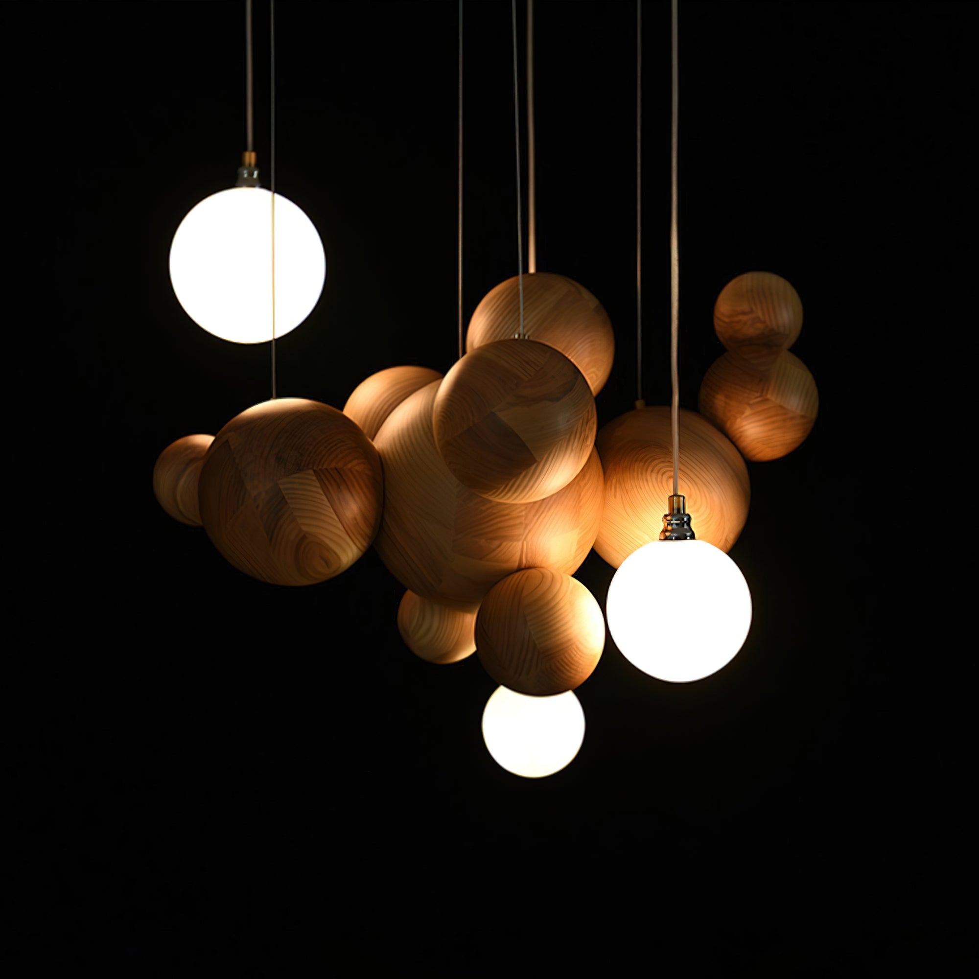 Bubble Wood Balls Chandelier - Blowlighting