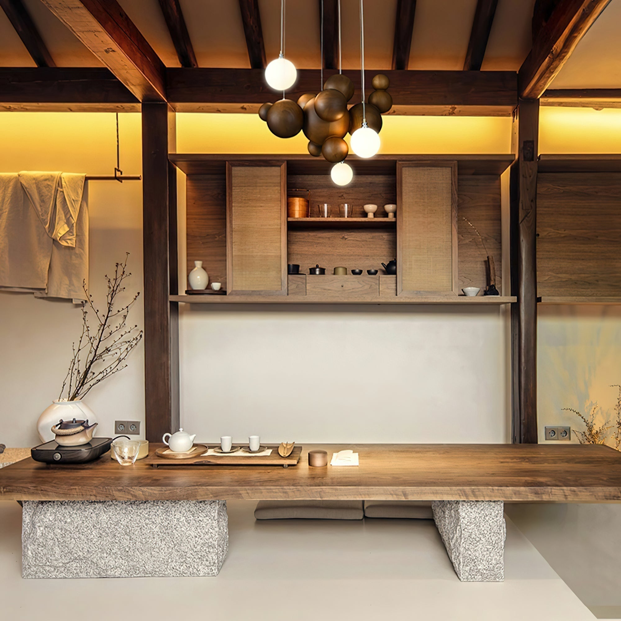 Bubble Wood Balls Chandelier - Blowlighting