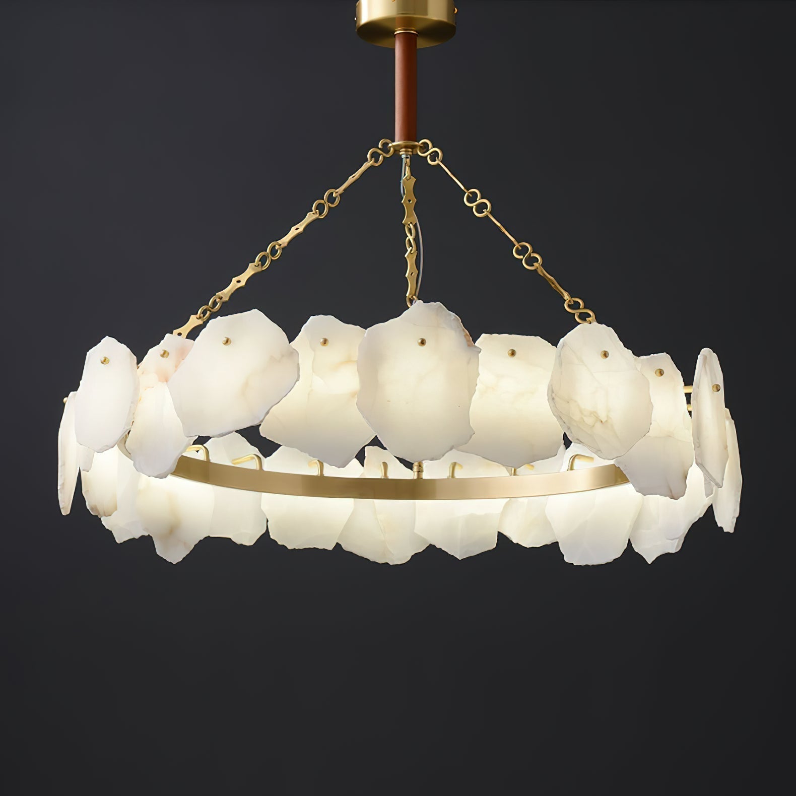 Alora Postmodern Luxury Round Brass Marble Chandelier - Lamp Copper