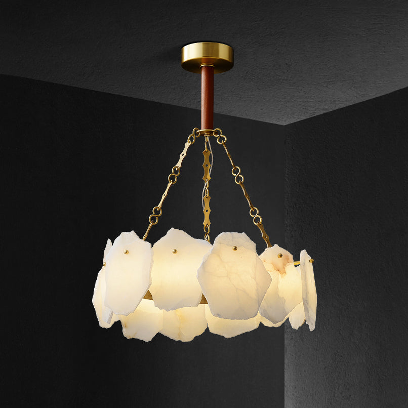 Alora Postmodern Luxury Round Brass Marble Chandelier - Lamp Copper
