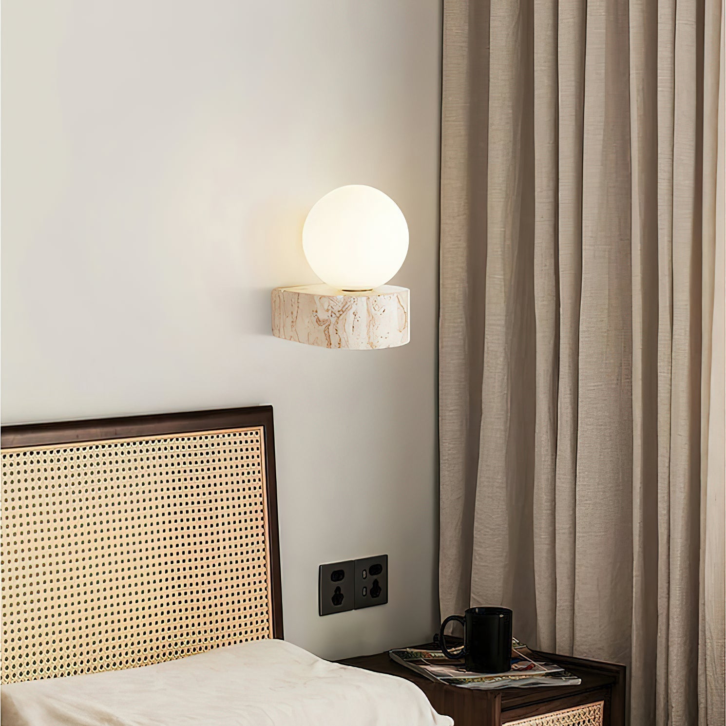 Symph Modern Minimalist Travertine Glass Wall Lamp - Lamp Copper