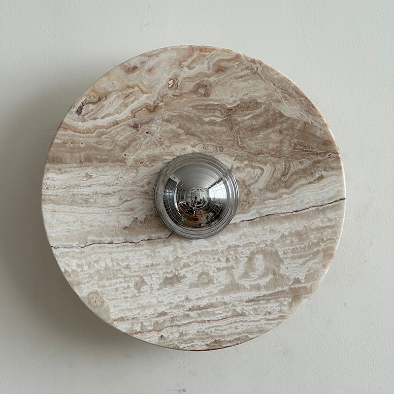 Zeno Modern Minimalist Round Chrome Marble Metal Wall Sconce - Lamp Copper