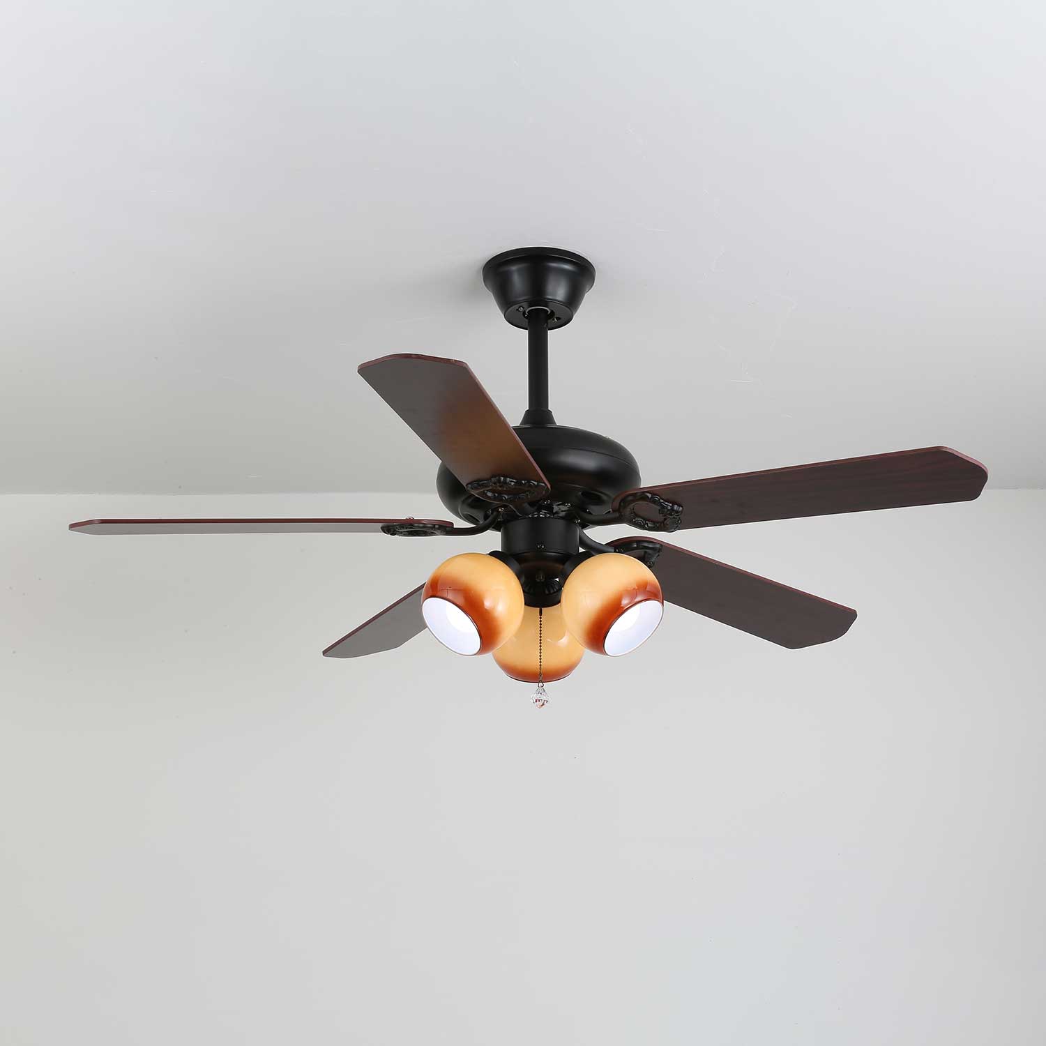 Ventilatore da soffitto Calviera vintage in legno e vetro con finitura marrone