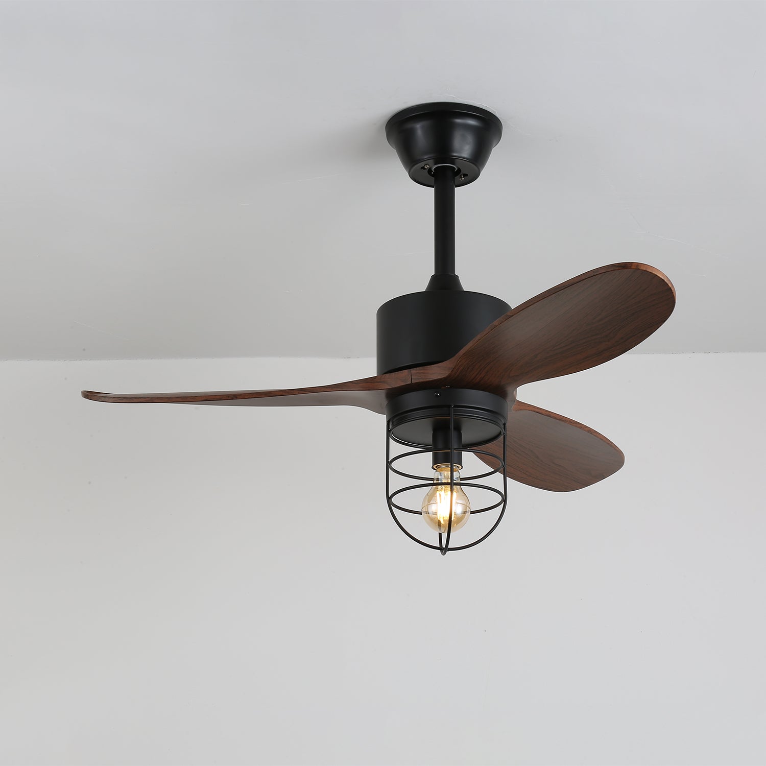 Ventilatore da soffitto industriale in legno Brisora con luce, telecomando