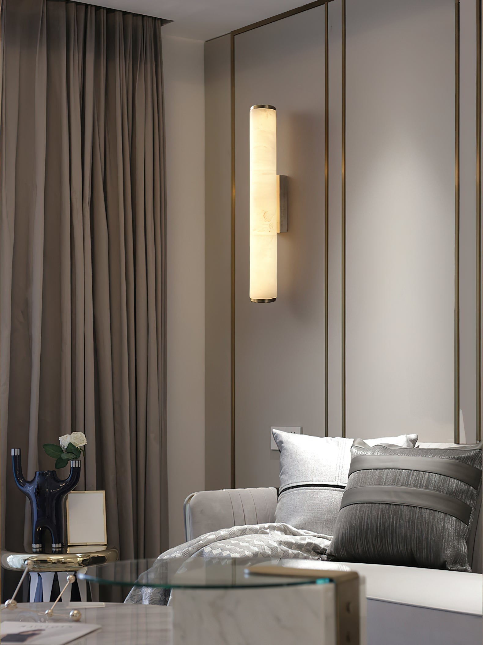 Arcus Modern Minimalist Elegance Brass Alabaster Sconce Wall Lamp - Lamp Copper