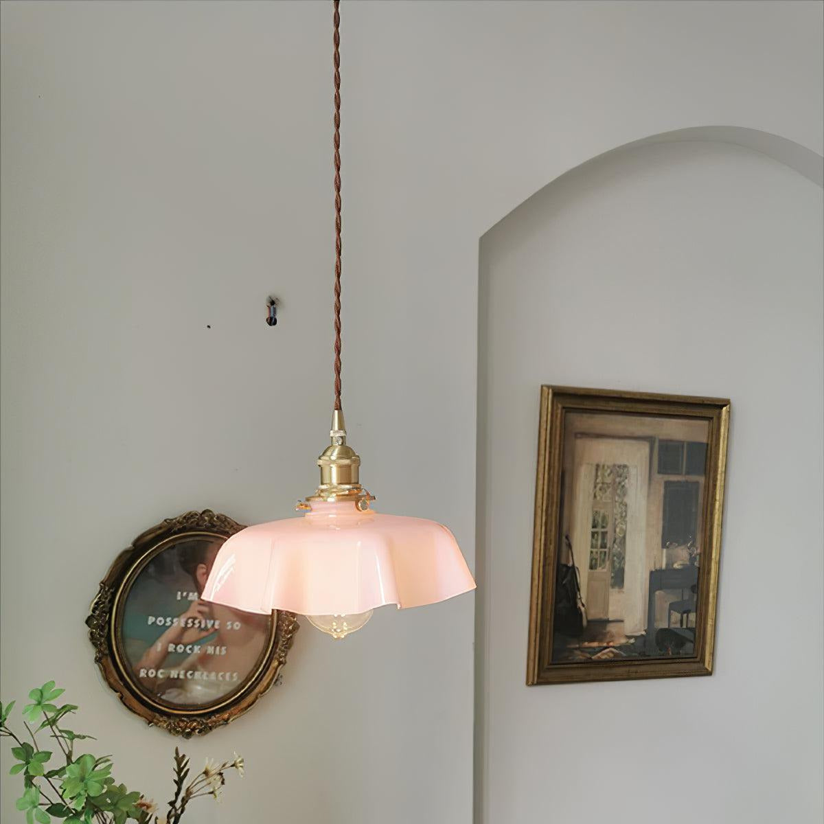 Aria Lampada a Sospensione Stile Rustico con Paralume Increspato