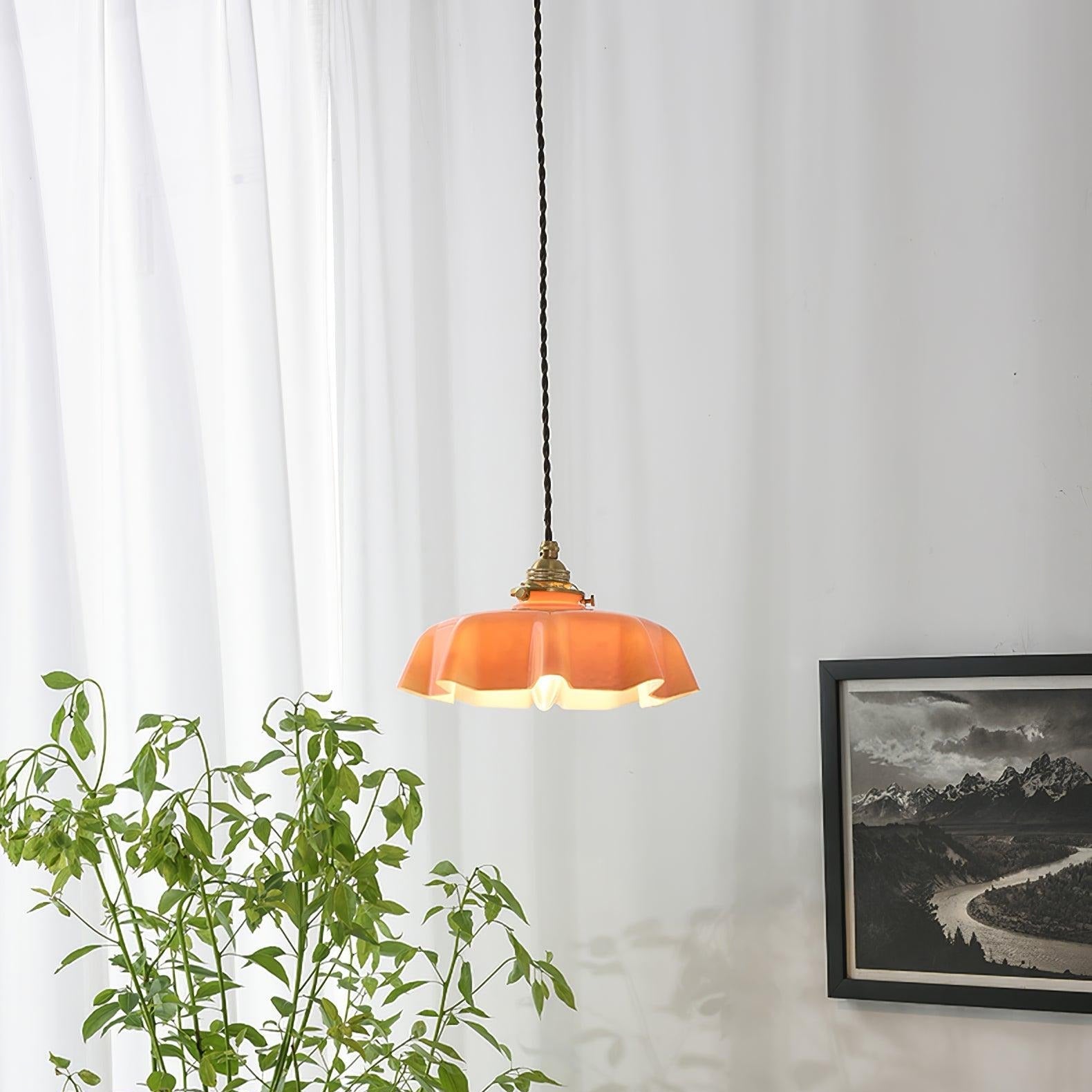 Aria Lampada a Sospensione Stile Rustico con Paralume Increspato