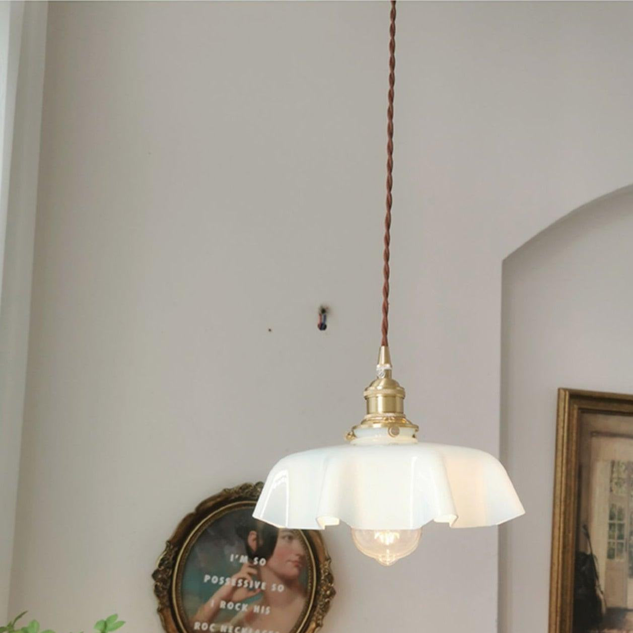 Aria Lampada a Sospensione Stile Rustico con Paralume Increspato