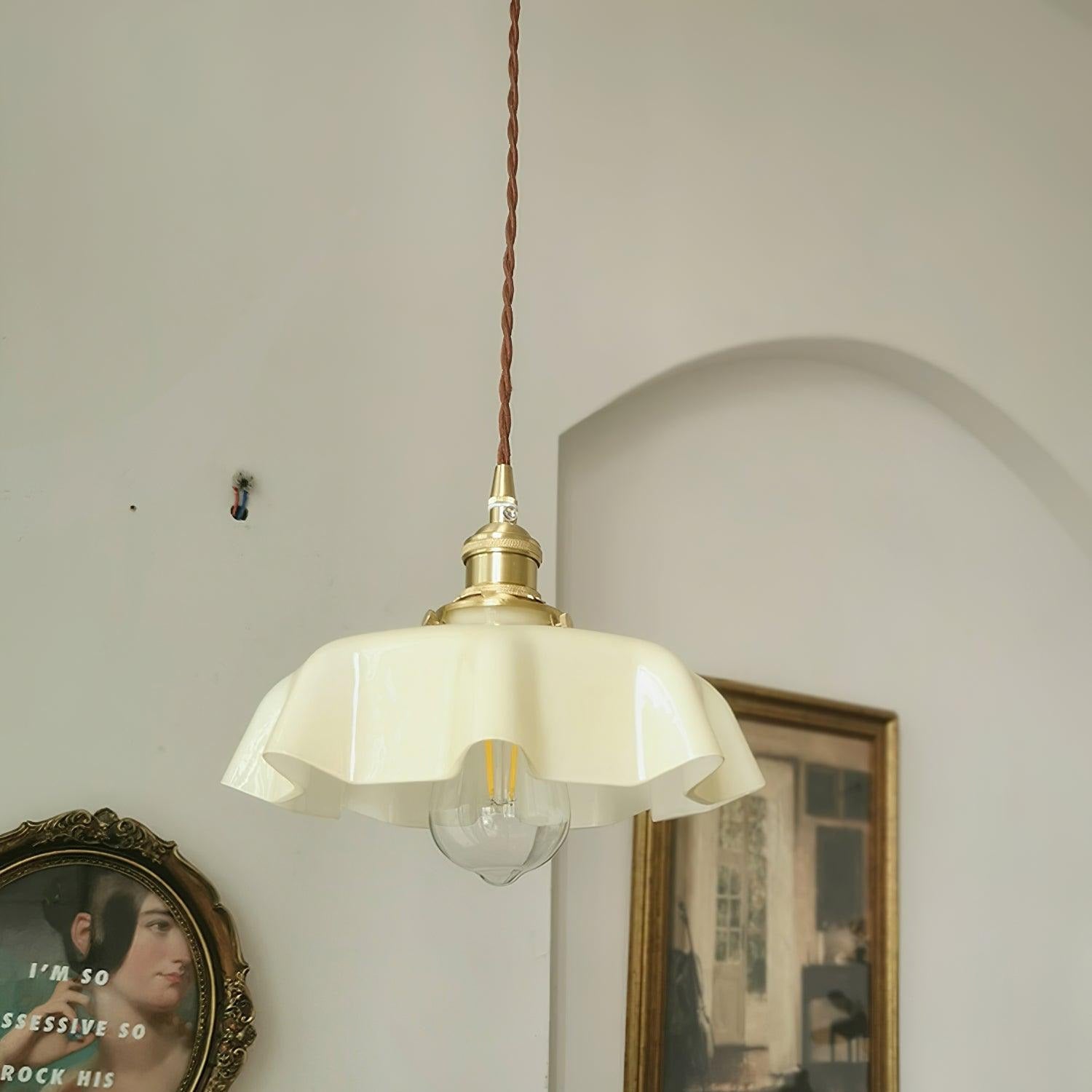 Aria Lampada a Sospensione Stile Rustico con Paralume Increspato