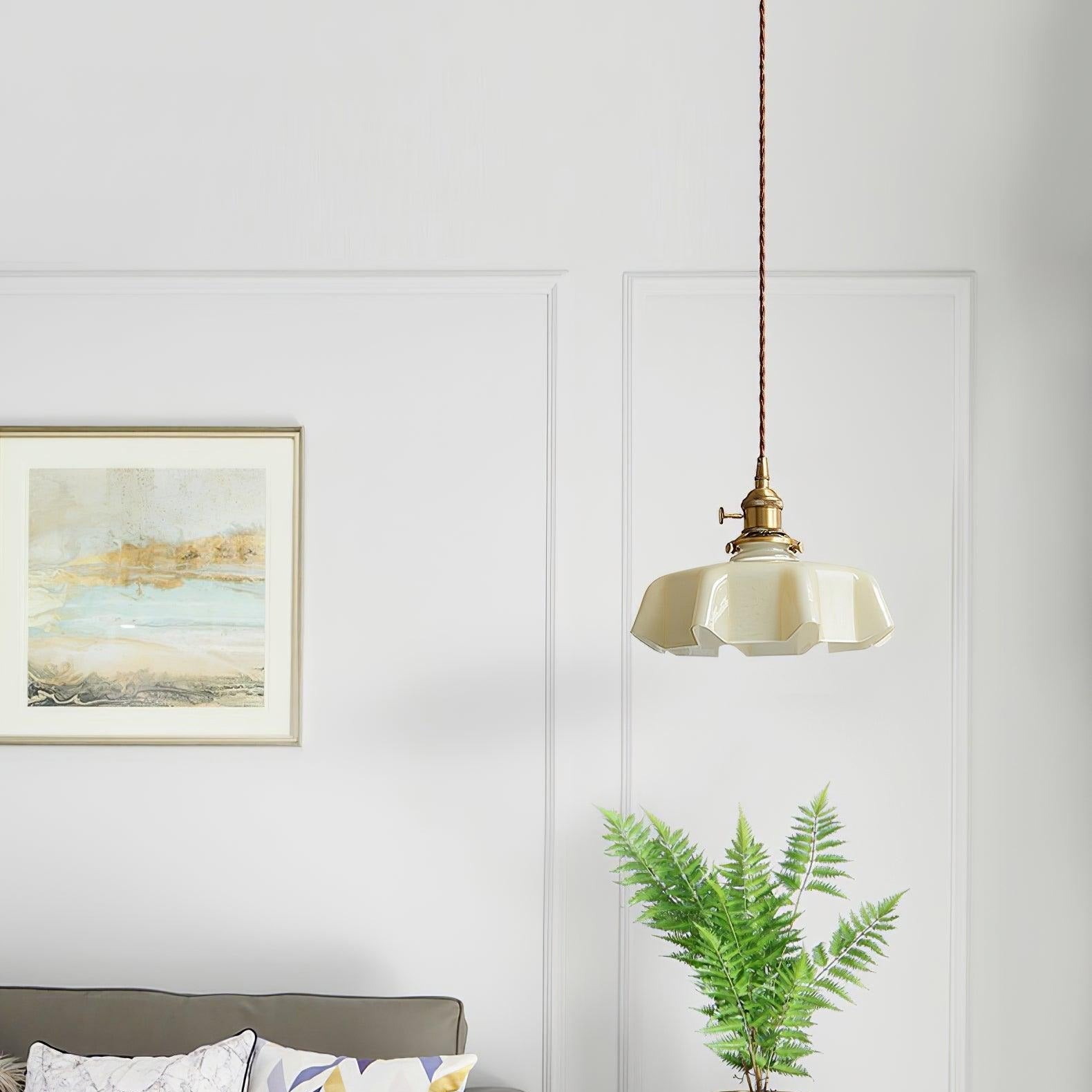 Aria Lampada a Sospensione Stile Rustico con Paralume Increspato