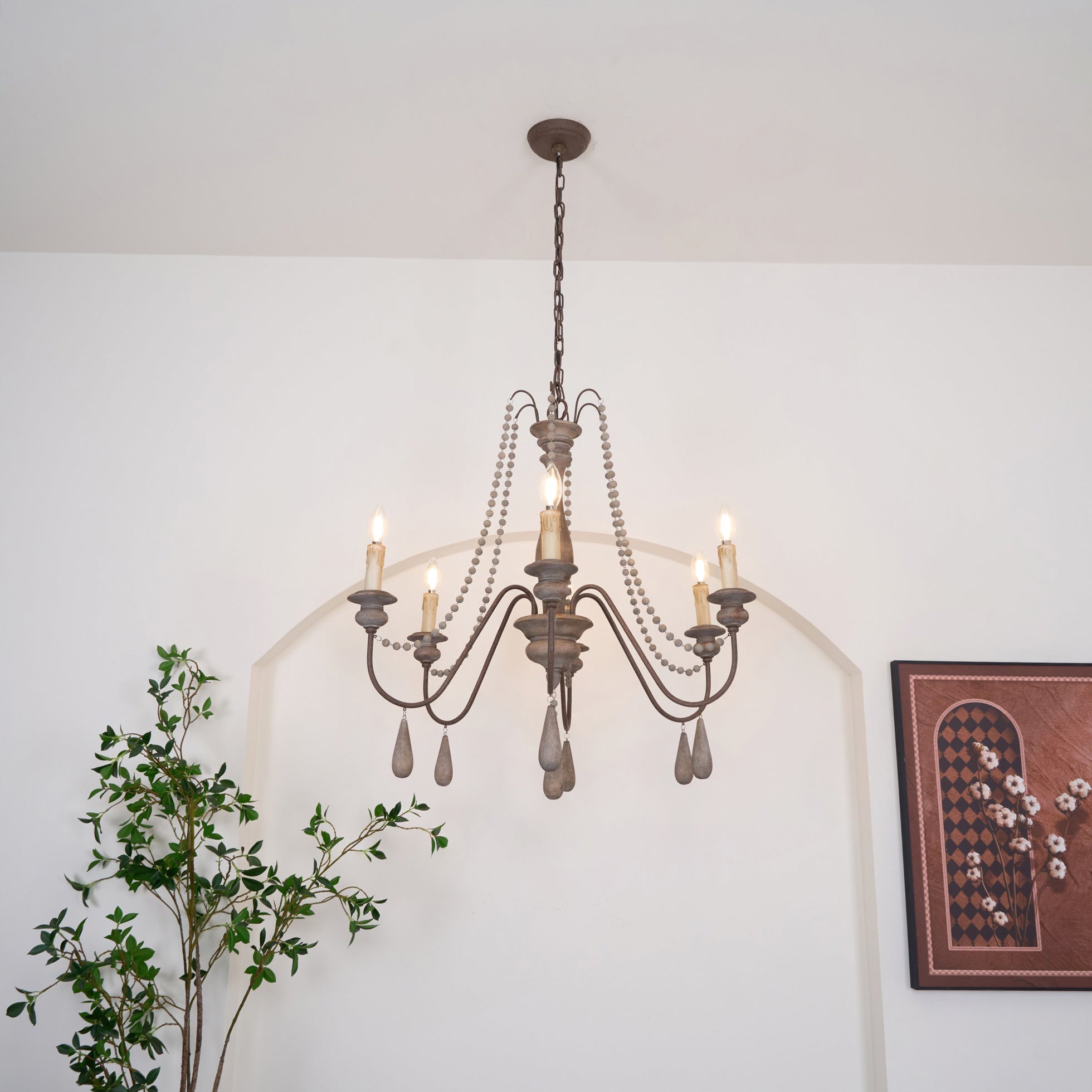 Rive Style Postmodern Luxury Beaded Wooden Metal Chandelier - Lamp Copper