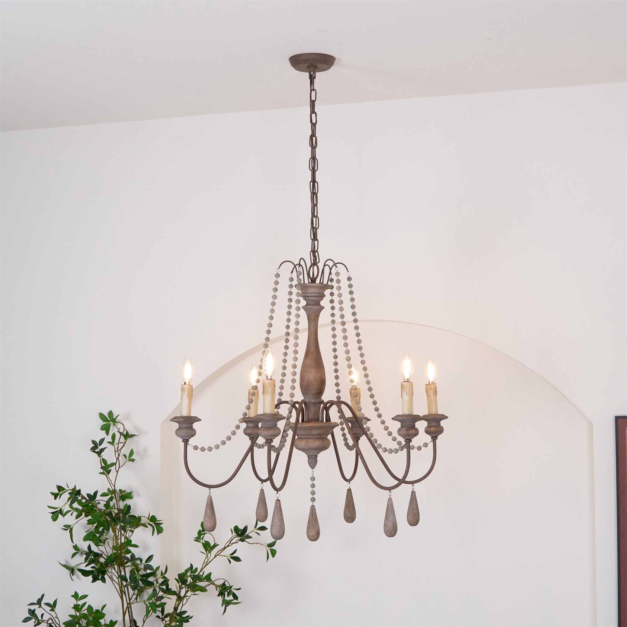 Rive Style Postmodern Luxury Beaded Wooden Metal Chandelier - Lamp Copper