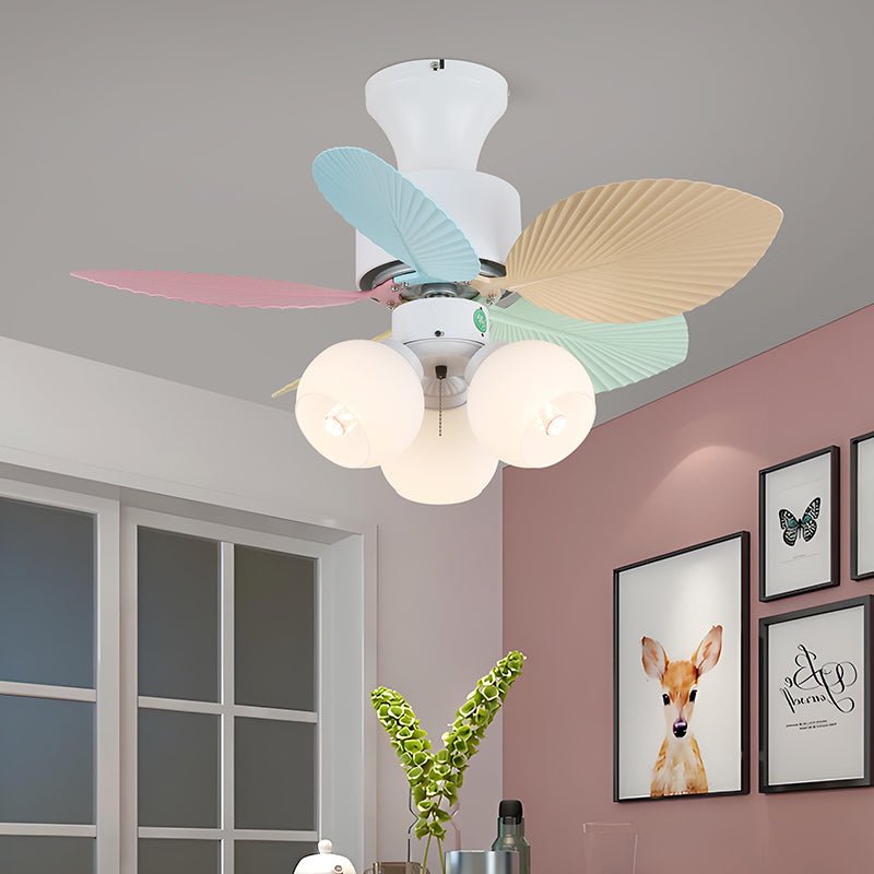 Ventilatore da soffitto Liora in vetro colorato, vista laterale