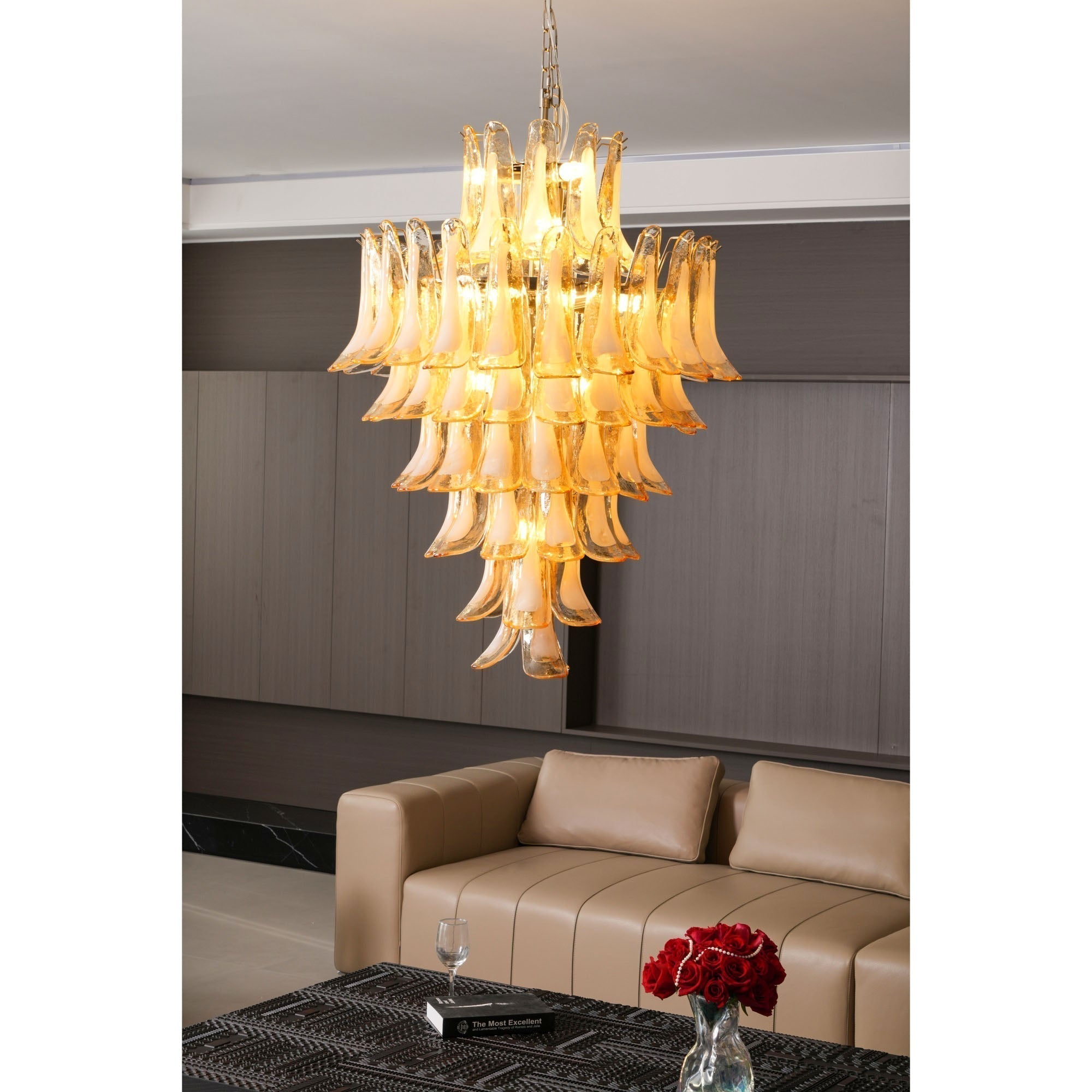 Aurora Chandelier Amber Murano Glass Petal Layered Luxury - Neutralighting