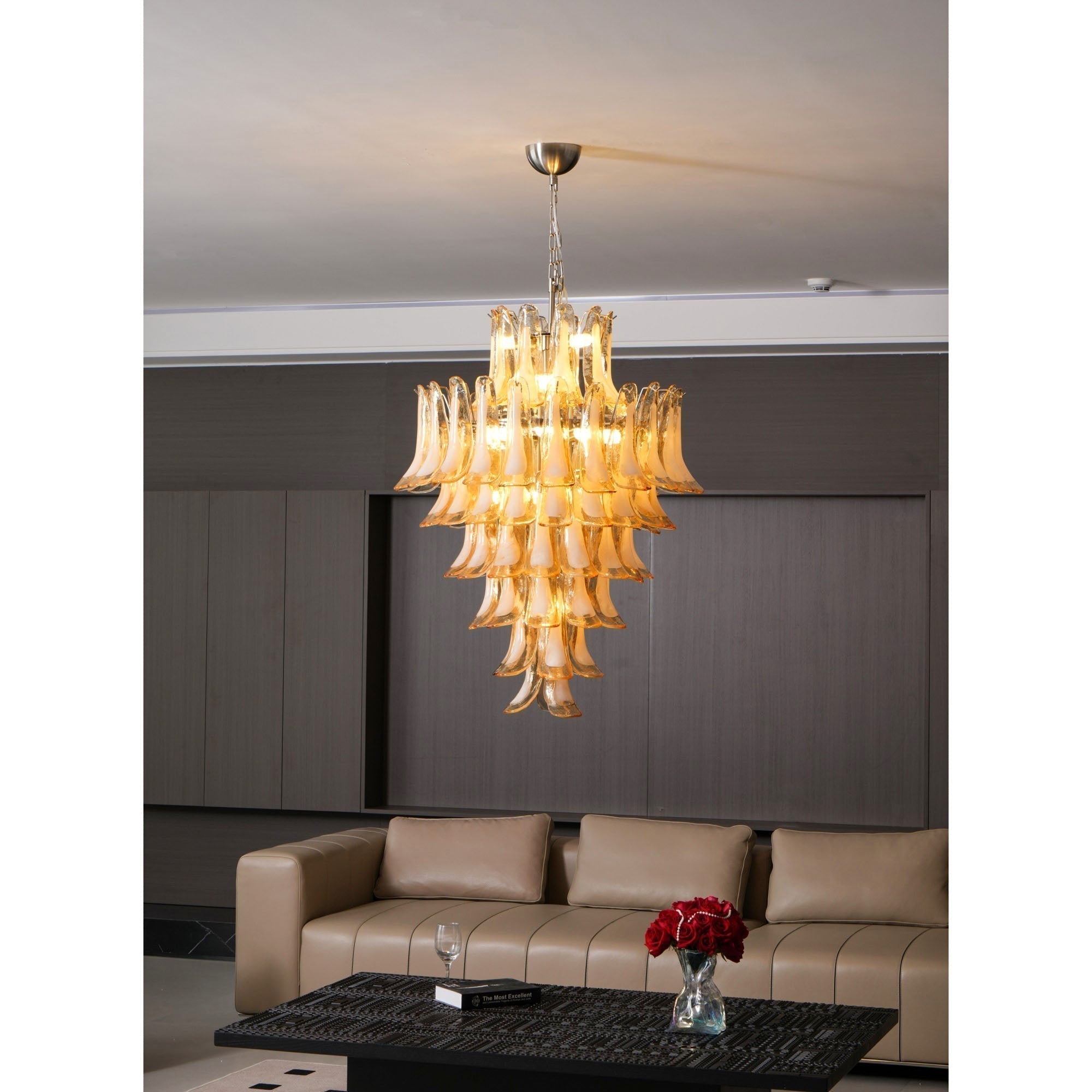 Aurora Chandelier Amber Murano Glass Petal Layered Luxury - Neutralighting