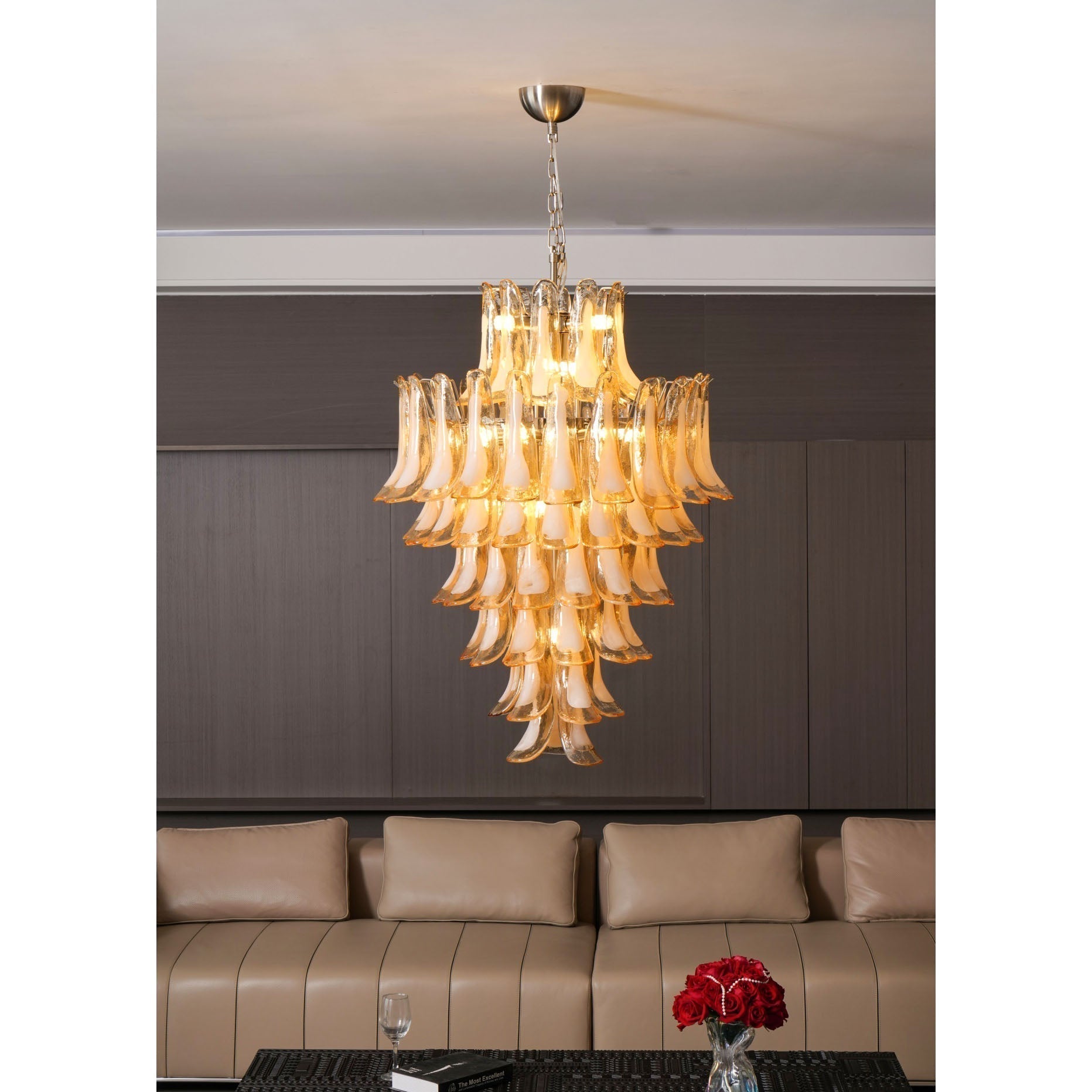 Aurora Chandelier Amber Murano Glass Petal Layered Luxury - Neutralighting