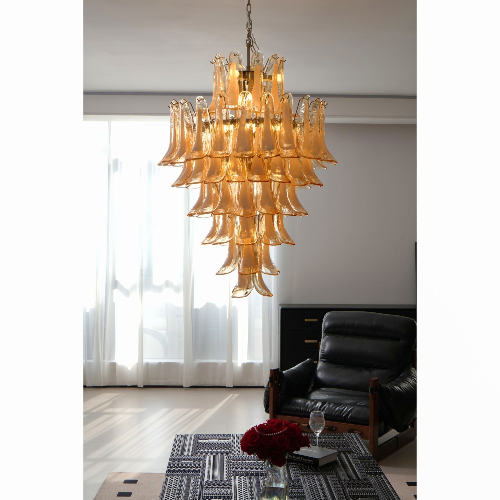 Aurora Chandelier Amber Murano Glass Petal Layered Luxury - Neutralighting