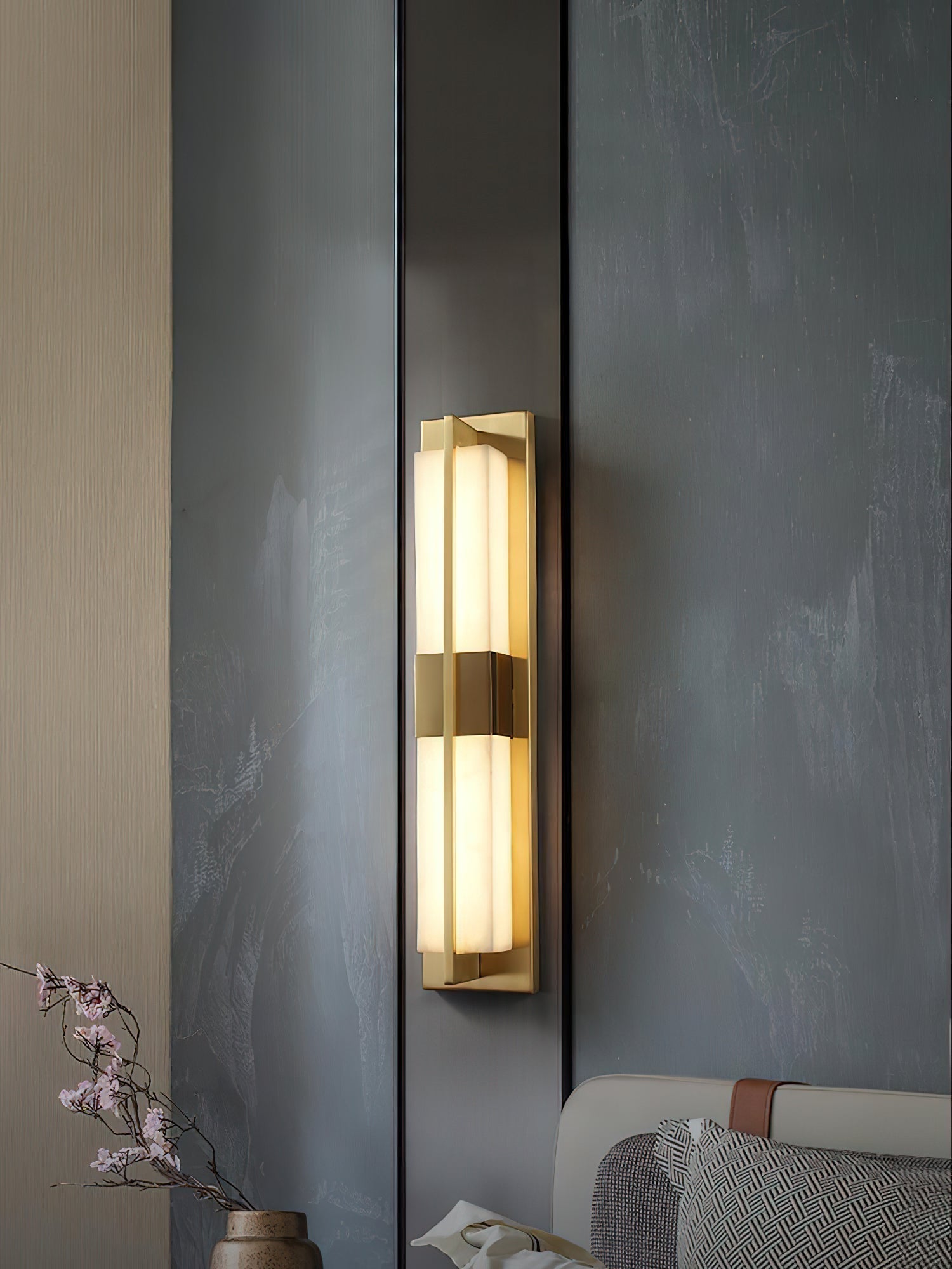 Yale LED Modern Minimalist Brass Alabaster Sconce Wall Lamp - Lamp Copper