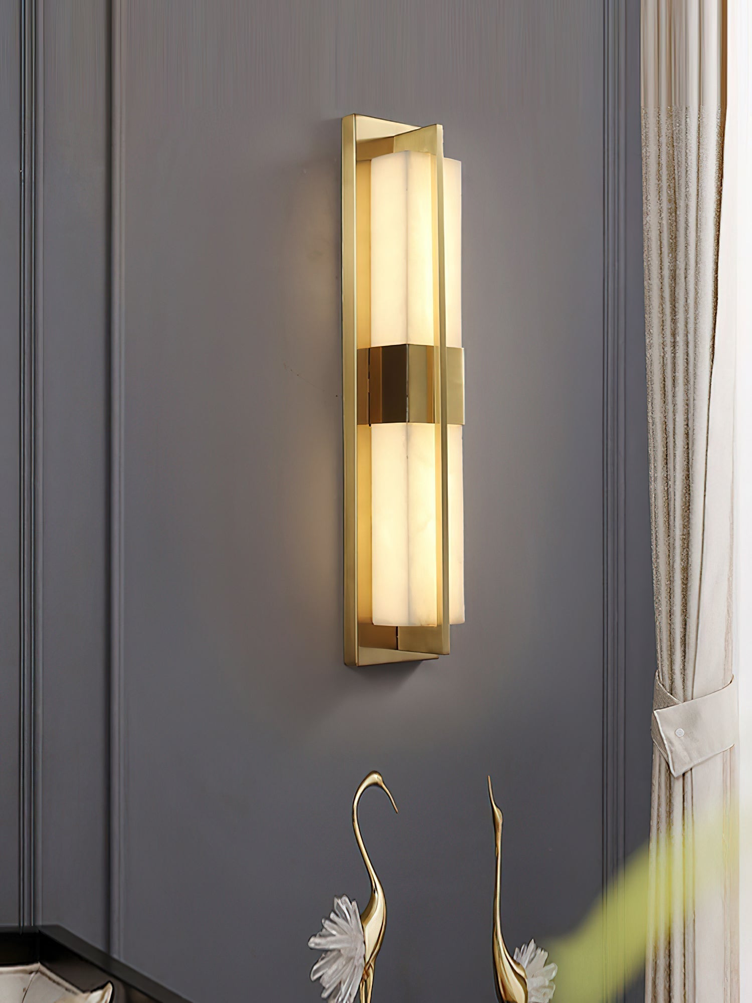 Yale LED Modern Minimalist Brass Alabaster Sconce Wall Lamp - Lamp Copper