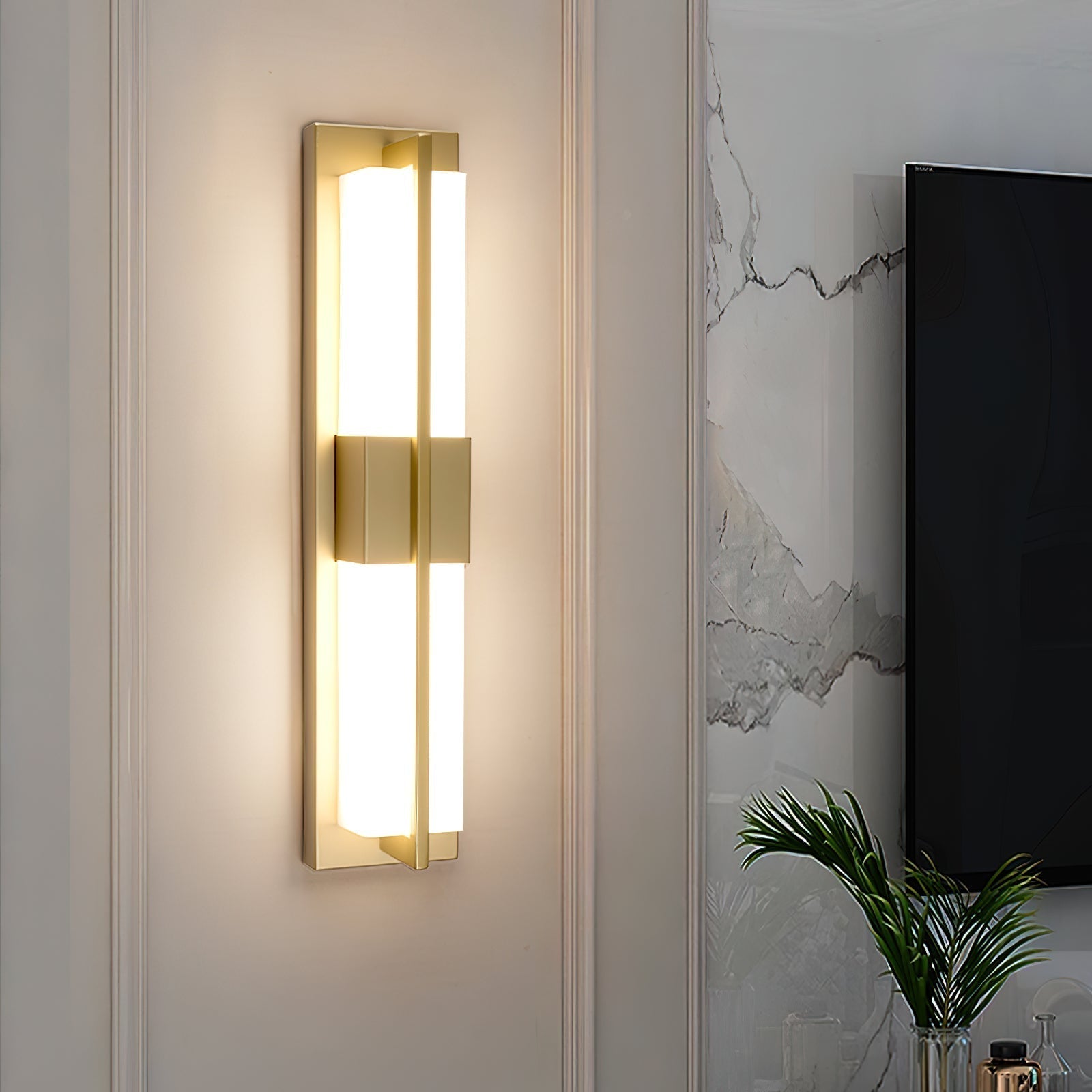 Yale LED Modern Minimalist Brass Alabaster Sconce Wall Lamp - Lamp Copper