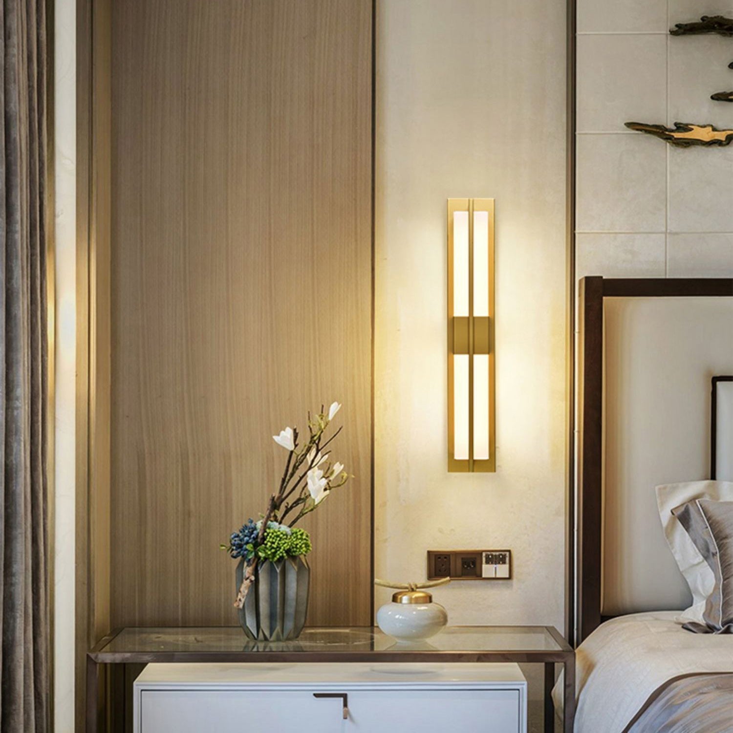 Yale LED Modern Minimalist Brass Alabaster Sconce Wall Lamp - Lamp Copper