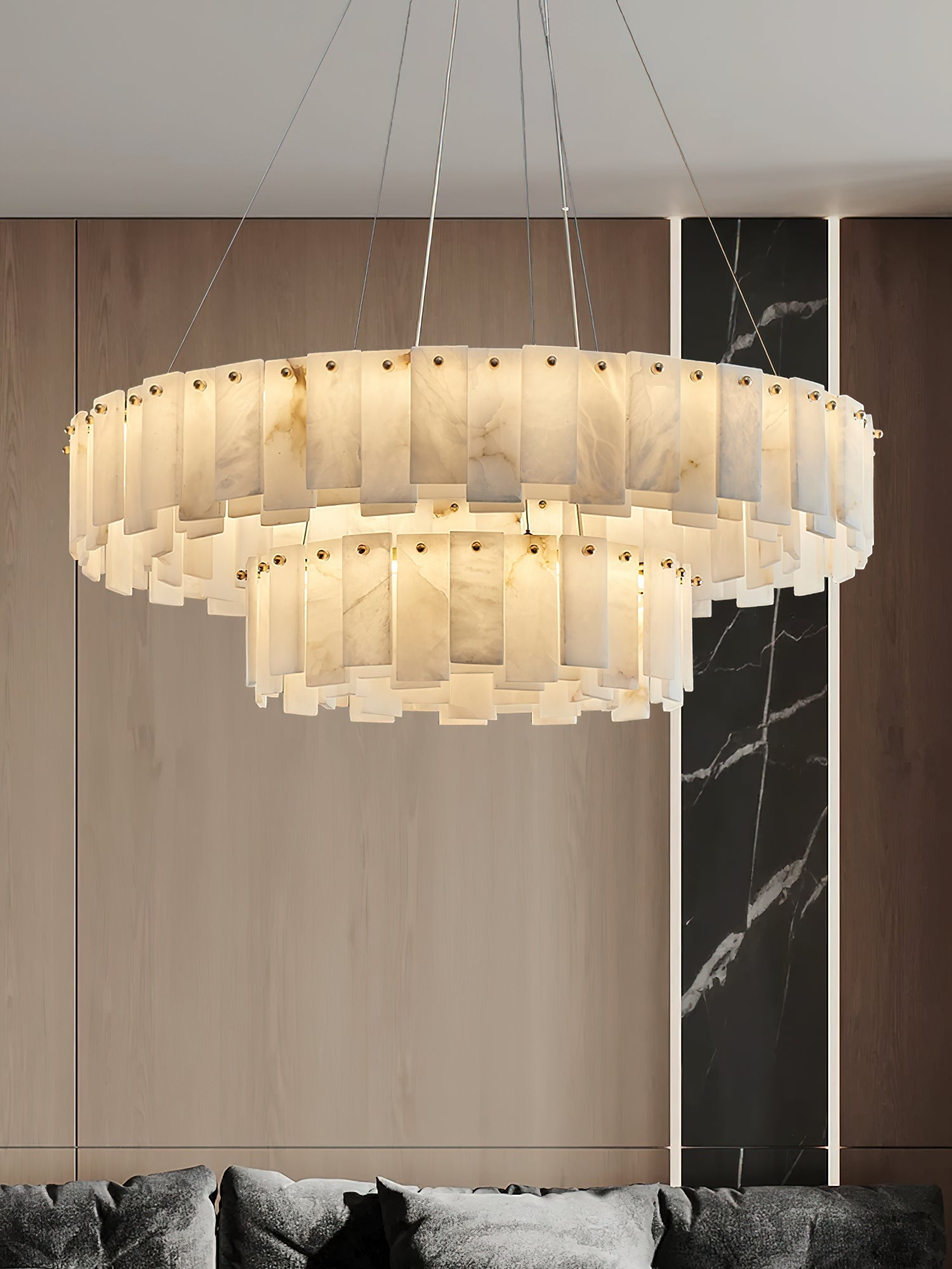 Aero Postmodern Luxury Round Brass Alabaster Chandelier - Lamp Copper