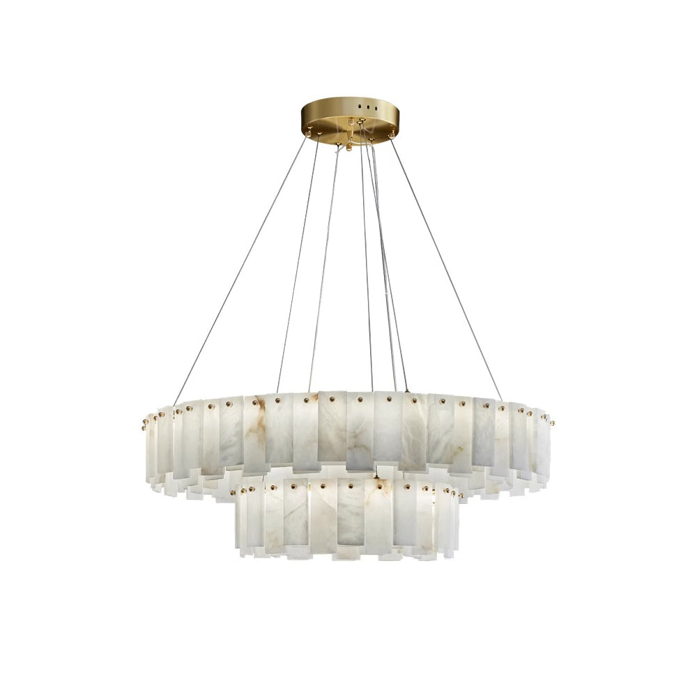Aero Postmodern Luxury Round Brass Alabaster Chandelier - Lamp Copper