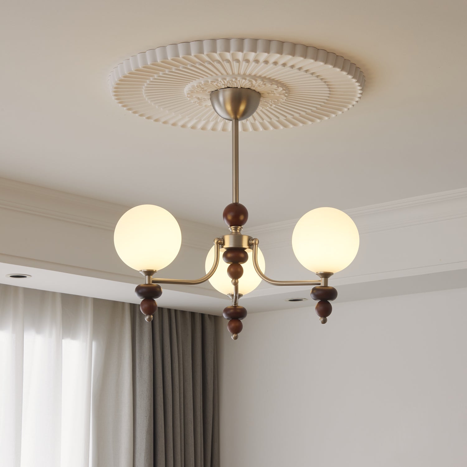 Celestial Sphere Walnut Chandelier - Blowlighting
