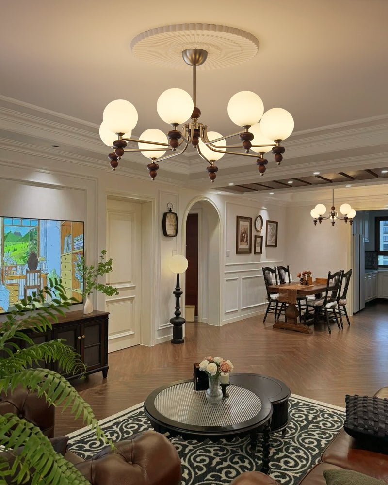 Celestial Sphere Walnut Chandelier - Blowlighting