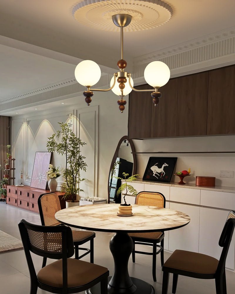 Celestial Sphere Walnut Chandelier - Blowlighting