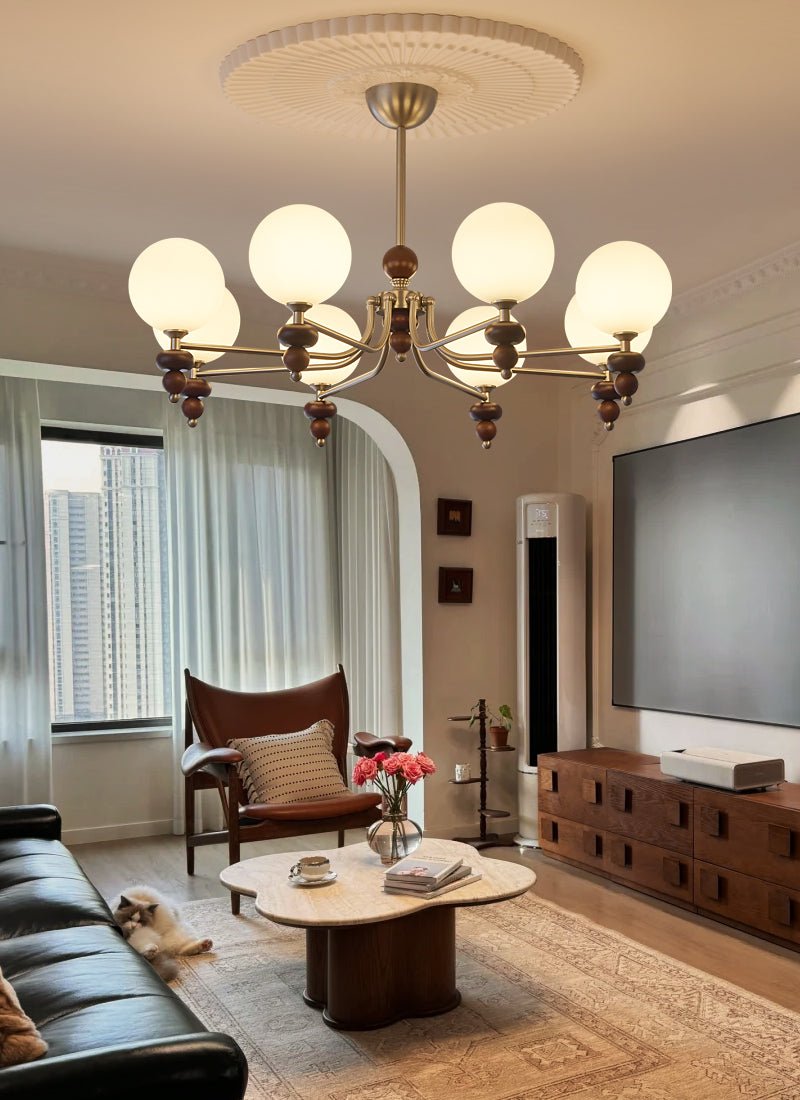 Celestial Sphere Walnut Chandelier - Blowlighting