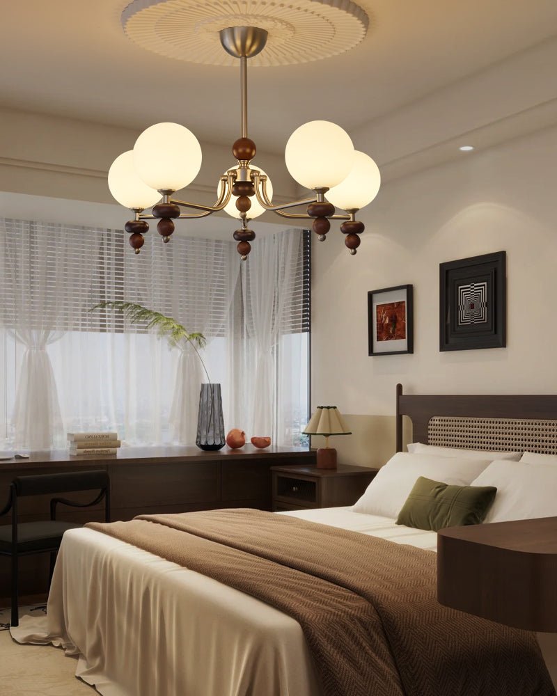 Celestial Sphere Walnut Chandelier - Blowlighting