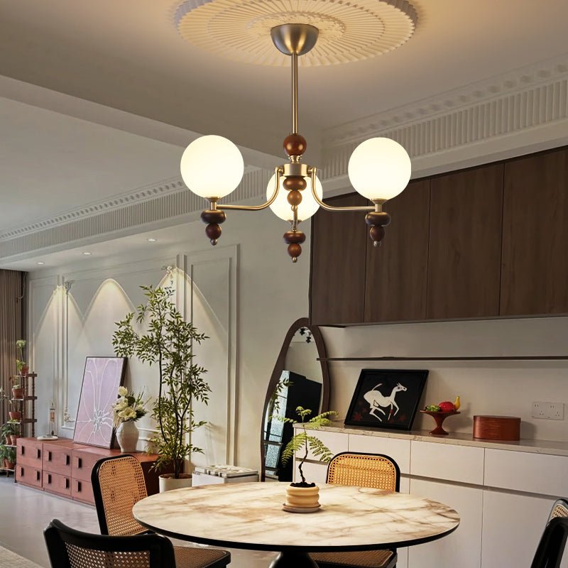 Celestial Sphere Walnut Chandelier - Blowlighting