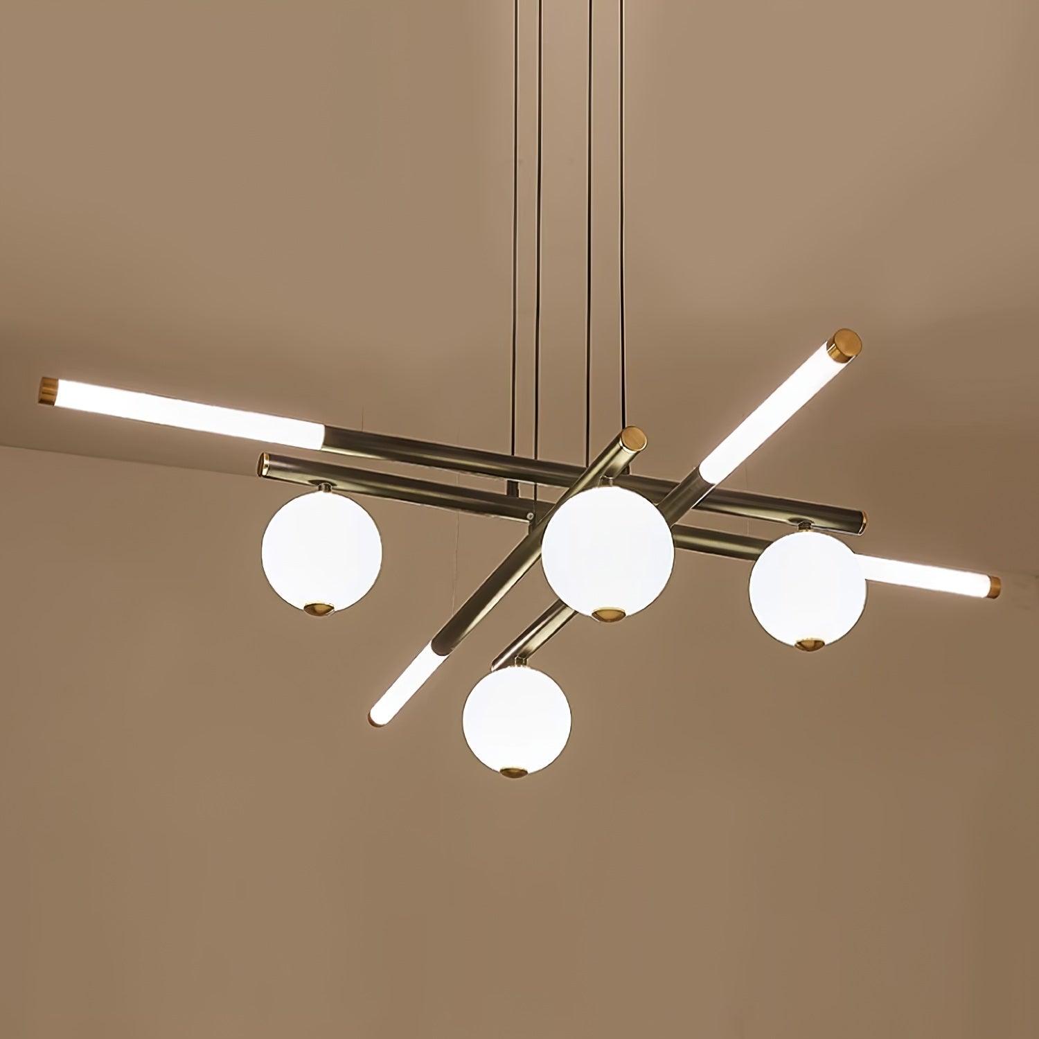Chandelier Black White Rods and Globe Modern - Blowlighting