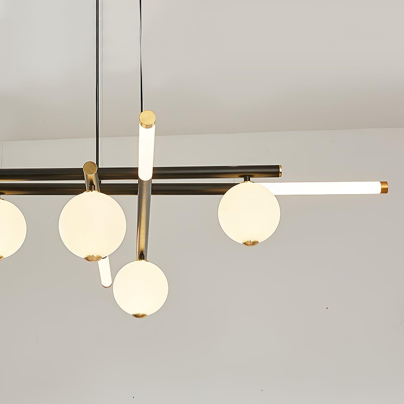 Chandelier Black White Rods and Globe Modern - Blowlighting