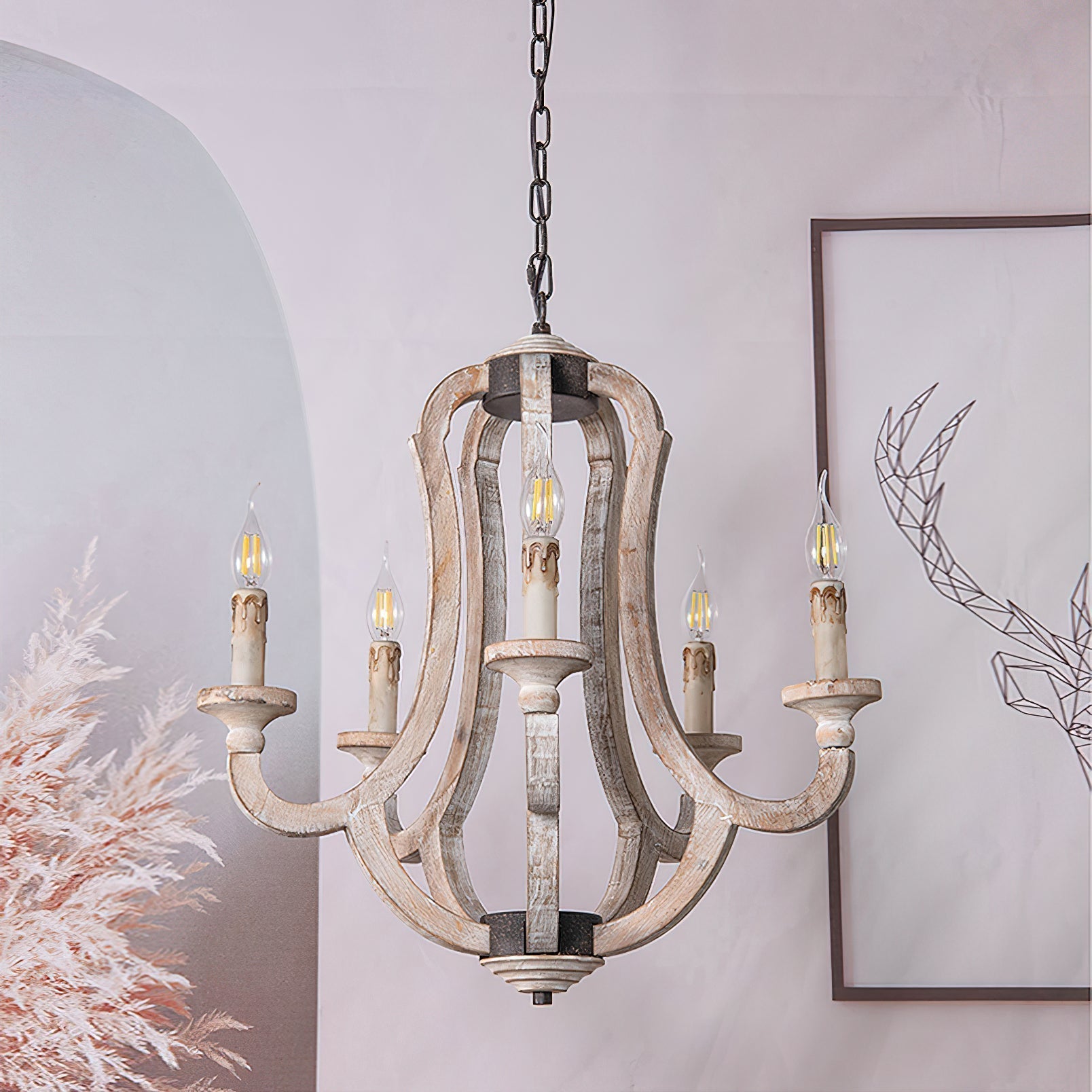 Myraean Vintage Industrial Hand-carved Wooden Chandelier - Lamp Copper