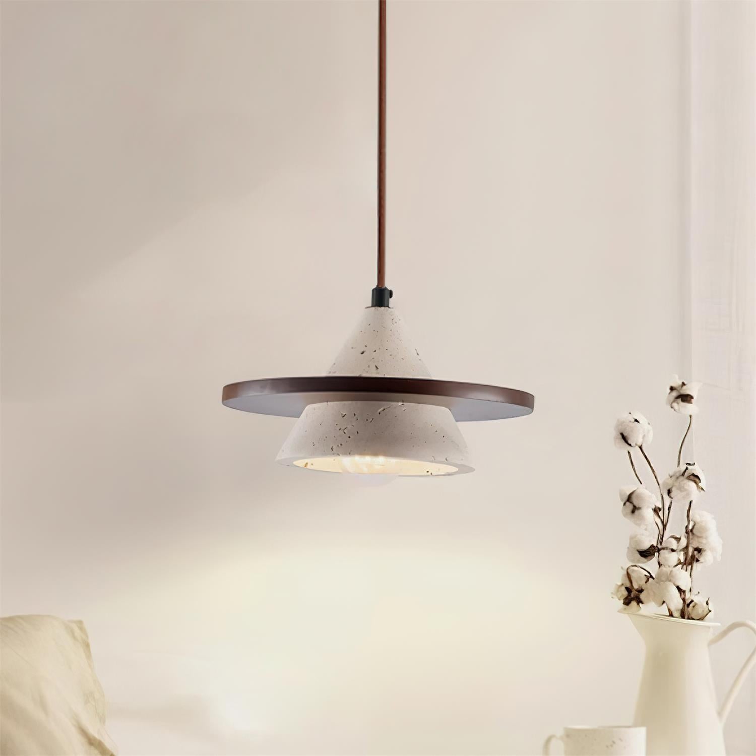 Ritta Pendant Light Wooen Disc Travertine - Letslighting