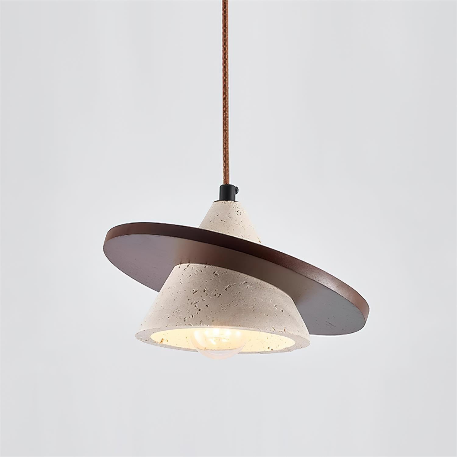 Ritta Pendant Light Wooen Disc Travertine - Letslighting