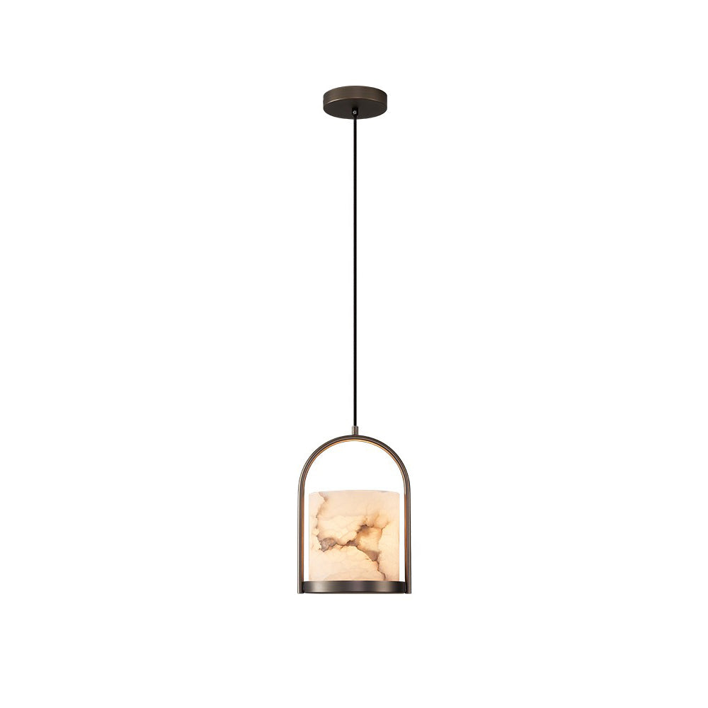 Jewel Modern Minimalist Brass Metal Alabaster Pendant Light - Lamp Copper