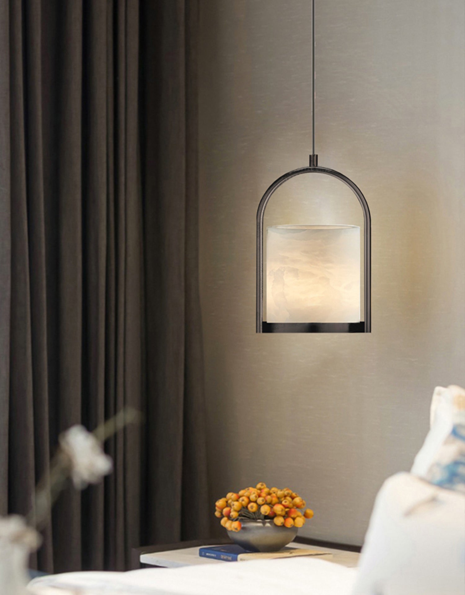 Jewel Modern Minimalist Brass Metal Alabaster Pendant Light - Lamp Copper