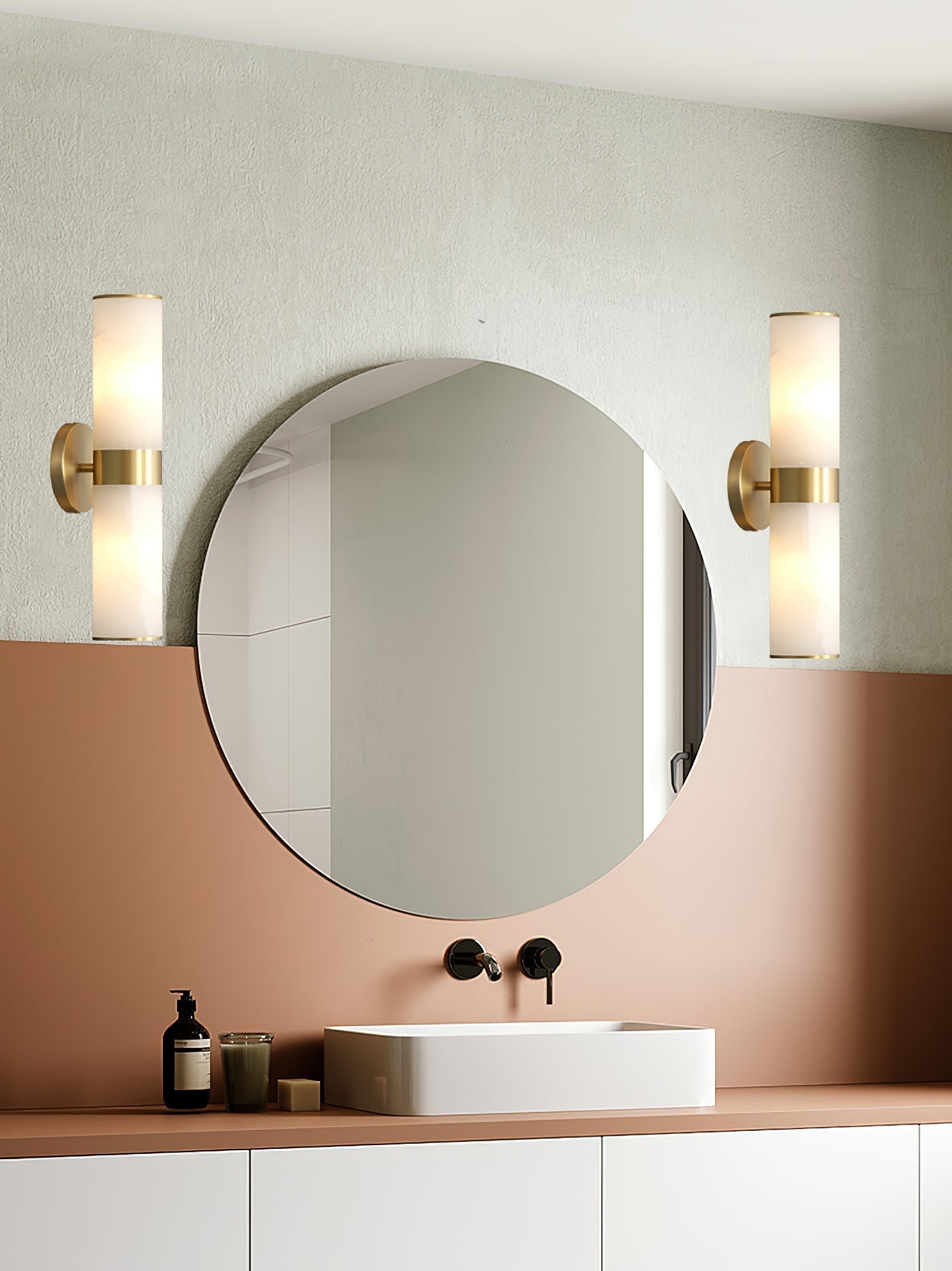 Sway Modern Minimalist Vanity Alabaster Sconce Wall Lamp - Lamp Copper