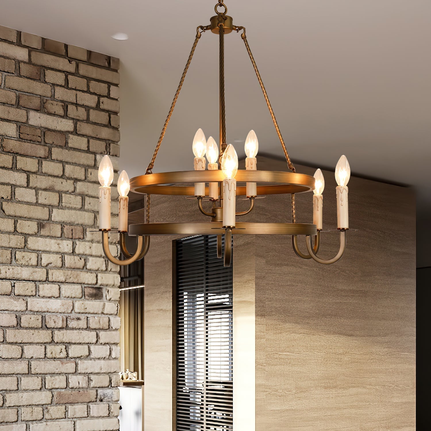 Woven Classic Wagon Wheel Plastic Chandelier - Lamp Copper