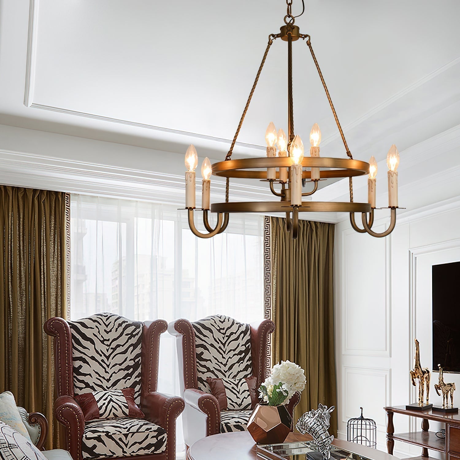 Woven Classic Wagon Wheel Plastic Chandelier - Lamp Copper
