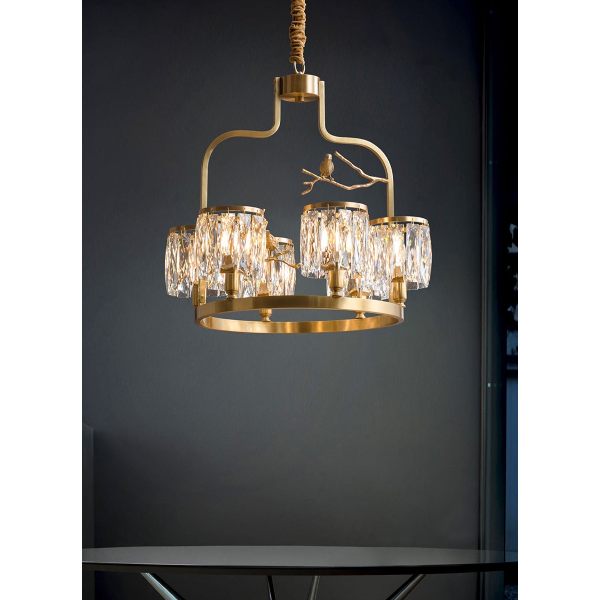 Zephyr Individual Creativity Bird Brass Crystal Chandelier - Lamp Copper